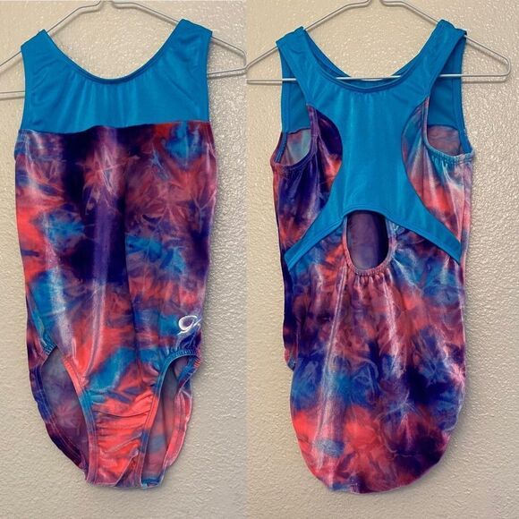 GK elite gymnastics velvet pink blue tie-dye sleeveless AS adult small - Picture 1 of 8